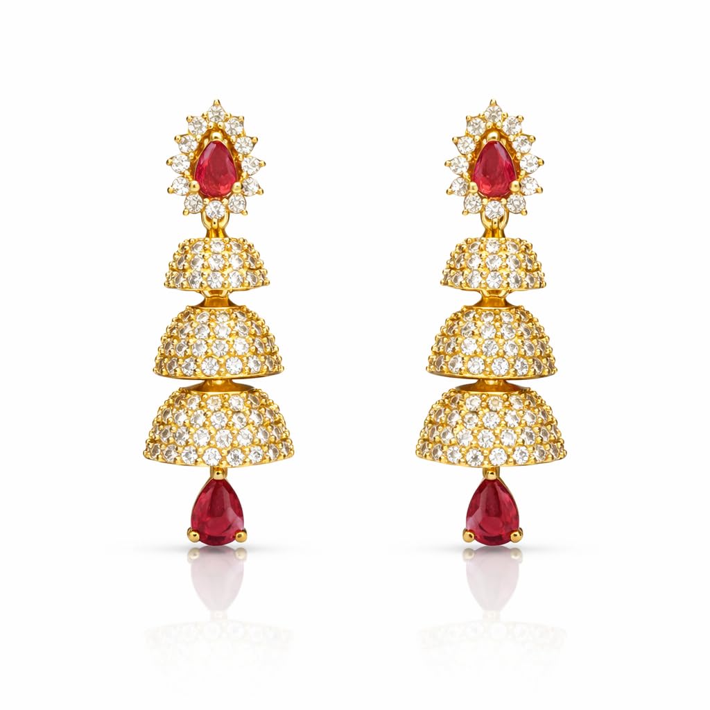 Jhumka (a) Jhumki 3 Steps Drop Down traditional and ethnic design Earring (Pair of 2) White & Red