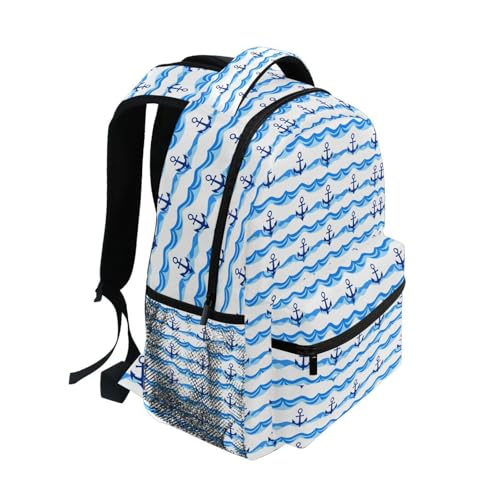 Cute Blue Anchor Wave Backpack for School Boys Girls Adults Kids Bookbag Laptop Bag 15L2