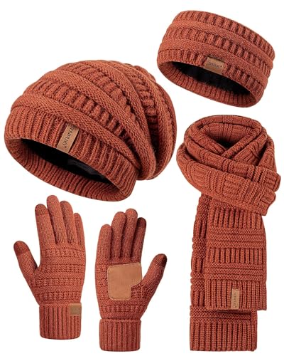 Womens Winter Beanie Hat Scarf Gloves Headband...