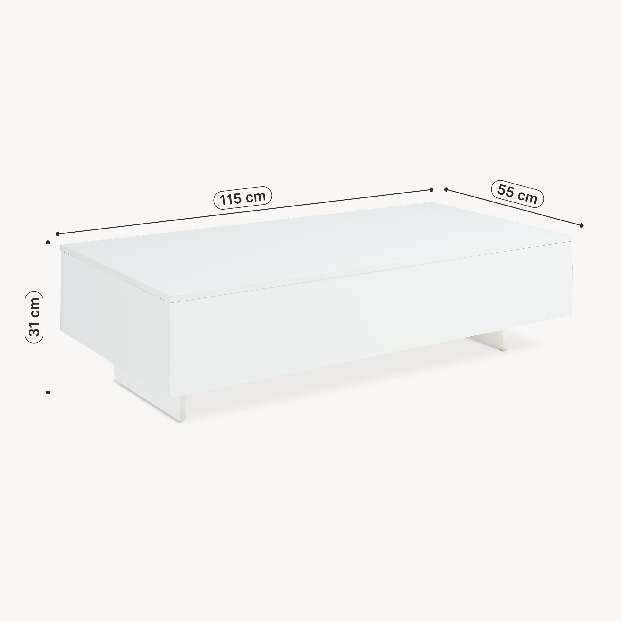 [en.casa] Table Basse de Salon Élégante Stylée 115 x 55 x 31 cm Panneau de Particules Mélaminé de 15 mm Blanc Brillant