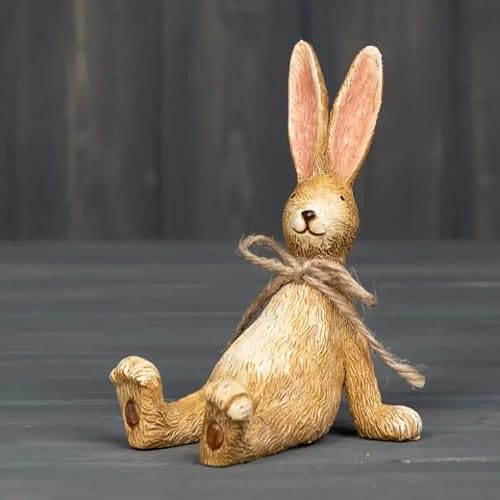 Fyne-Finds Natural Resin Rabbit Ornament Standing And Sitting Long Ears Easter Occasion Shelf Sitter Decoration Novelty Figurine (10Cm Sitting Back Rabbit)