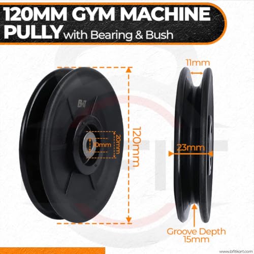 Image of B Fit ABS Plastic Gym Pulley with inbuilt Bearing and Bush- Heavy Duty Wheel Cable Gym Fitness Equipment Replacement 4 Pcs (120 MM-4 Pcs) | Gym Machine Attachment