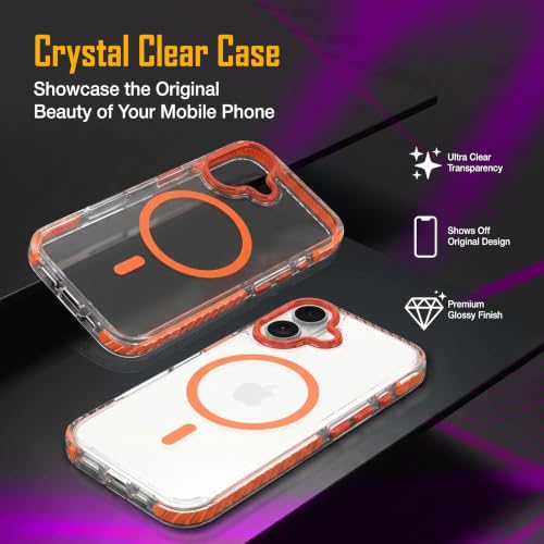 Image of Zapcase Crystal Clear Back case for iPhone 16 | Hard PC Back | TPU Bumper with Inner Rubber Grip | Metal Camera Guard Bezel | Metal Buttons | Scratch Resistant Cover | 2 Layer Edge Protection | Orange