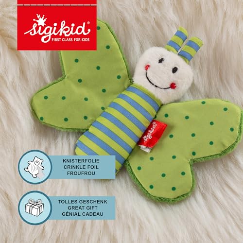 sigikid Rassel & Greiflinge Babyspielzeug Knistertuch Baby-Rassel Plüsch-Schmetterling - Geschenk für Babys ab 3 Monaten, waschbar bei 30 °C