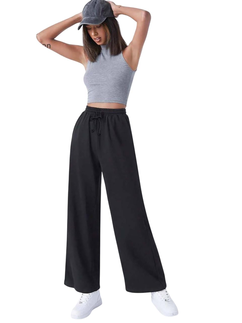 Womens Solid Anthracite Black Drawstring Track Pant-image-19