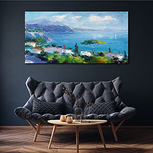Tableau grand format bleu pour habiller un grand mur vide de salon - 2