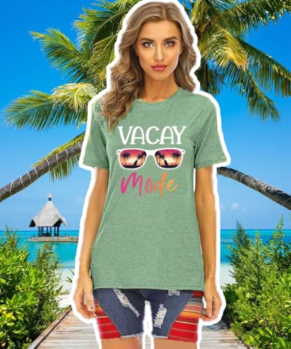 Image of Vacay Mode T Shirts for Women Summer Beach Hawaii Vacation Short Sleeve Tops Holiday Cruise Getaway T Shirts