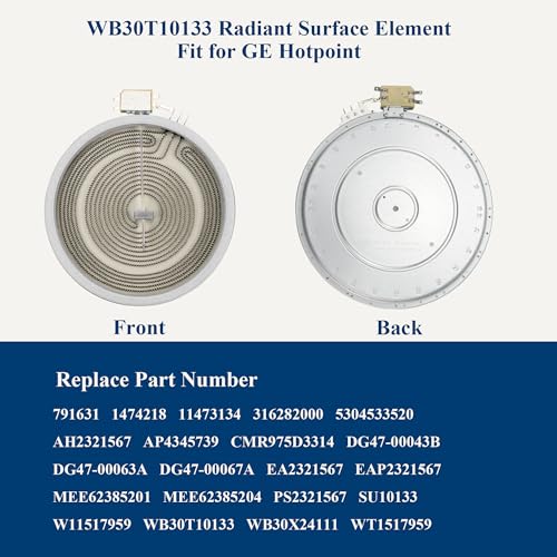 WB30T10133 Burner Radiant Surface Element fit for GE Hotpoint Electric Range Oven Stove Cooktop Parts JB745DF1WW JB630RF1SS JD630SF1SS PS905SP2SS JBP81SM2SS EAP2321567,9in 1Pack LUXRILIX