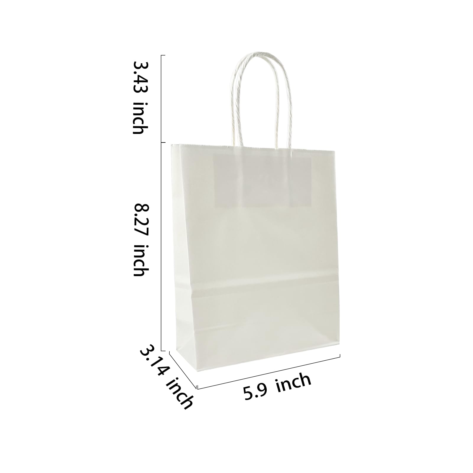 BAG BOX 100 Pack 5.9x3.1x8.25 Inch White Gift Bags with Handles,Bulk Kraft Paper Bags for Shopping, Retail, Merchandise, Wedding, Party Favors, Paper Grocery Sacks
