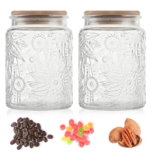 Custde Sunflower Glass Storage Jar with Bamboo Lid