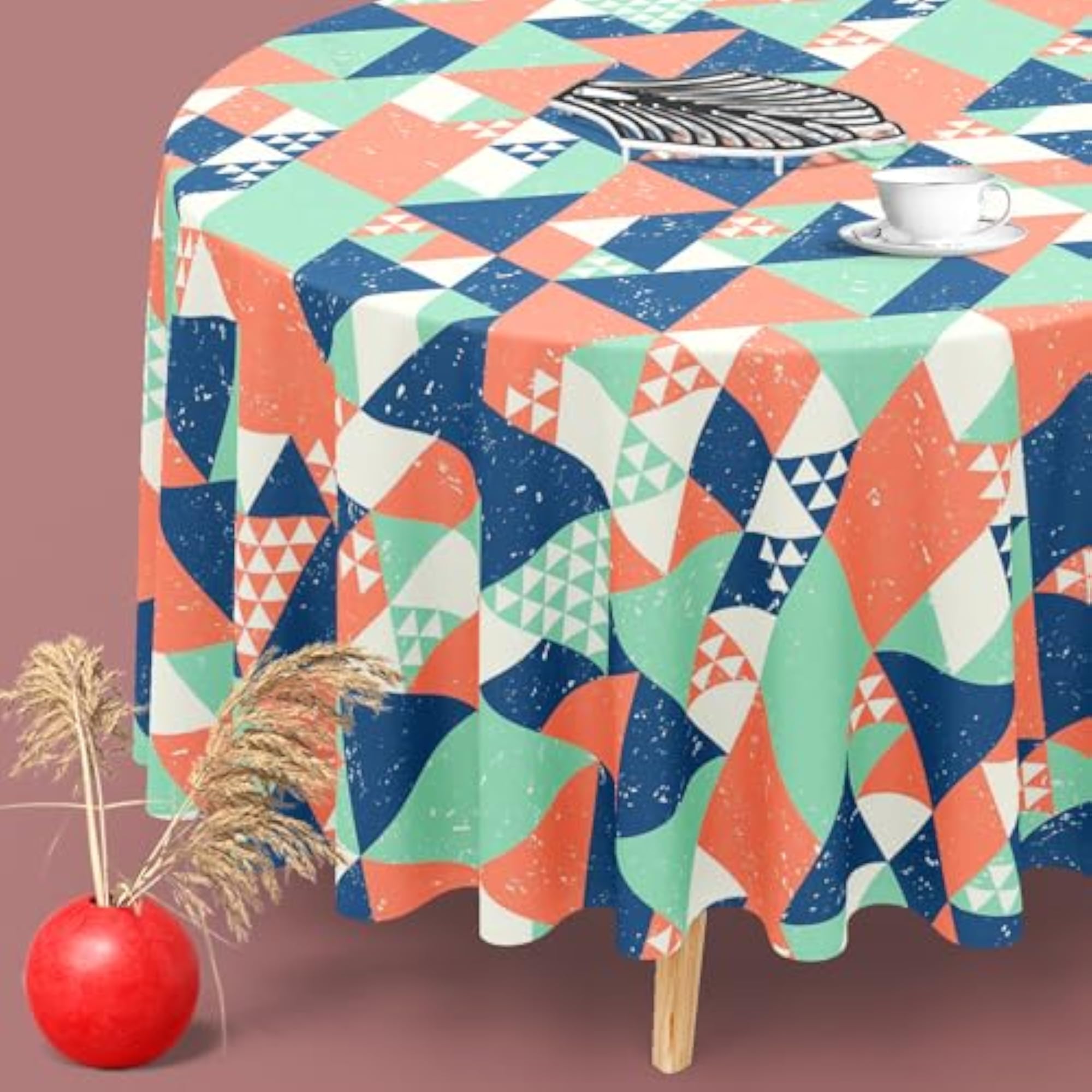 Colorful Triangles Cotton Canvas Table Cloth Cover for Dining & Center Table