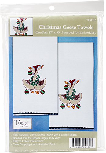 Image of Tobin Christmas Geese Stamped for Embroidery Towels, Multi
