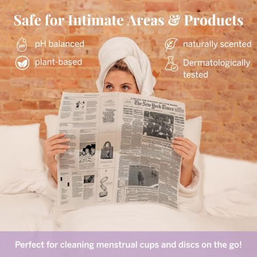 Image of Pixie Menstrual Cup Wipes - Lavender Scented, Flushable, Biodegradable & pH Balanced - Individually Wrapped Wipes for Menstrual Cups & Discs, On-The-Go (40 Count)
