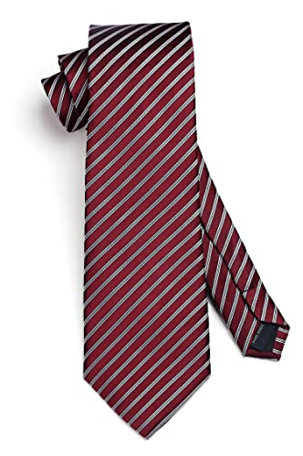 Image of HISDERN Mens Tie Striped Ties and Handkerchief Set Business Formal Woven Pocket Square Wedding College Stripe Necktie