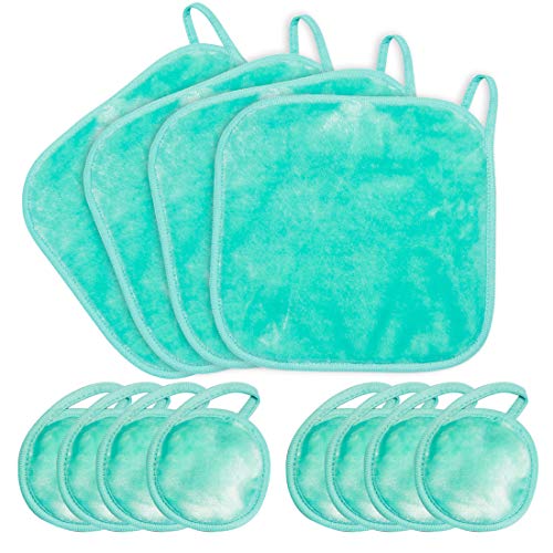NATWAG Reusable Update Makeup Remover Cloths for Sensitive Skin - Microfiber Face Cloth Makeup Remover | Washable Round Makeup Remover Pads | Natural Facial Towels (8 Pads,4 Cloth) (Green)