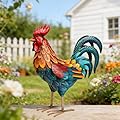 Shorayn Metal Rooster Statues Outdoor Garden Decor Metal Chicken Sculptures & Statues Chicken Ornaments Yard Art for Backyard Patio Lawn Decorations