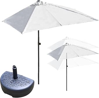 Height Adjustable Half Umbrella Patio/Balcony Umbrella 6.5x3ft/8x4ft Rectangle Half 5 Ribs Umbrellas, Red, Green, Khaki, White, Brown