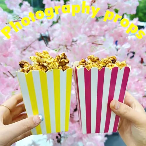 Image of Movie Night Popcorn Paper Boxes,Vertical Pattern Dot Wave Color Fashion Vintage Retro Party Design Red & White Colored Nostalgic Carnival Stripes Bags & Tubs (2X 2.8 x 4.8 Inch) (Pink ~ 24 Pack)