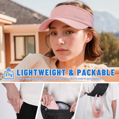 Image of Sukeen Sports Sun Visor Men Women Lightweight Portable Cooling Stretchy Visor Hat for Running, Golf, Daily Wear Pink /Purple