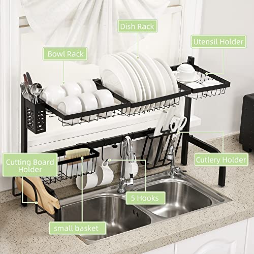 HOMCOM Large Dish Drainer Rack Over The Sink, 2 Tier Adjustable Dish Drainer 51-93cm, Space Saving Kitchen Counter Shelf Organiser, Black - Image 4