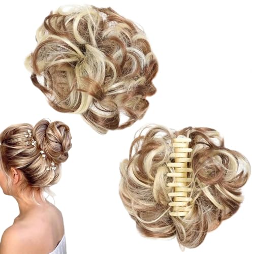 Meetitsneeds Bun Extension Clips, Voluminous Synthetic Bun Wig with Adjustable Clip, Scrunchie Hairpiece for Women, DIY Short Po