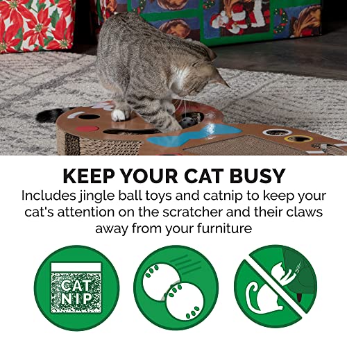 Image of Furhaven Pet Toy for Cats and Kittens - Giant Gingerbread Man Holiday Cat Scratcher Interactive Busy Box Toy with Catnip, Gingerbread Man Print, One Size