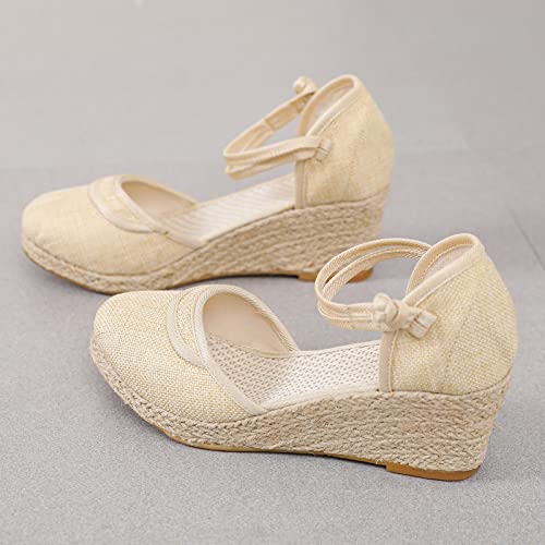Sandals for Women's Closed Toe Elastic Ankle Strap Espadrilles Wedge Sandals Summer Casual Breathable Wedge4