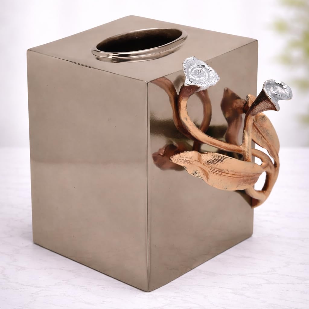 Decozen Tissue Box Cover - Gold Finish Elegant Paper Towel Dispenser & Toilet Paper Holder for Countertop Organizer Home Decor Bathroom Countertop Bathroom Accessories, Christmas Decorations