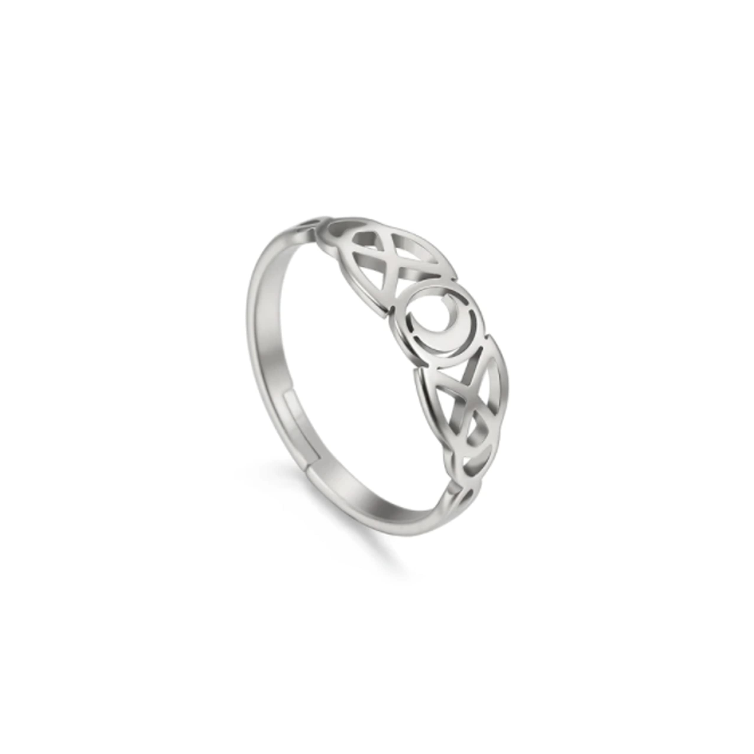 Simboliks SIMBOLIKS Anillo luna celta de acero inoxidable para mujer, joyería con amuleto antiguo con nudo irlandés Vikingo, Amuleto. Regalo para mujer celta
