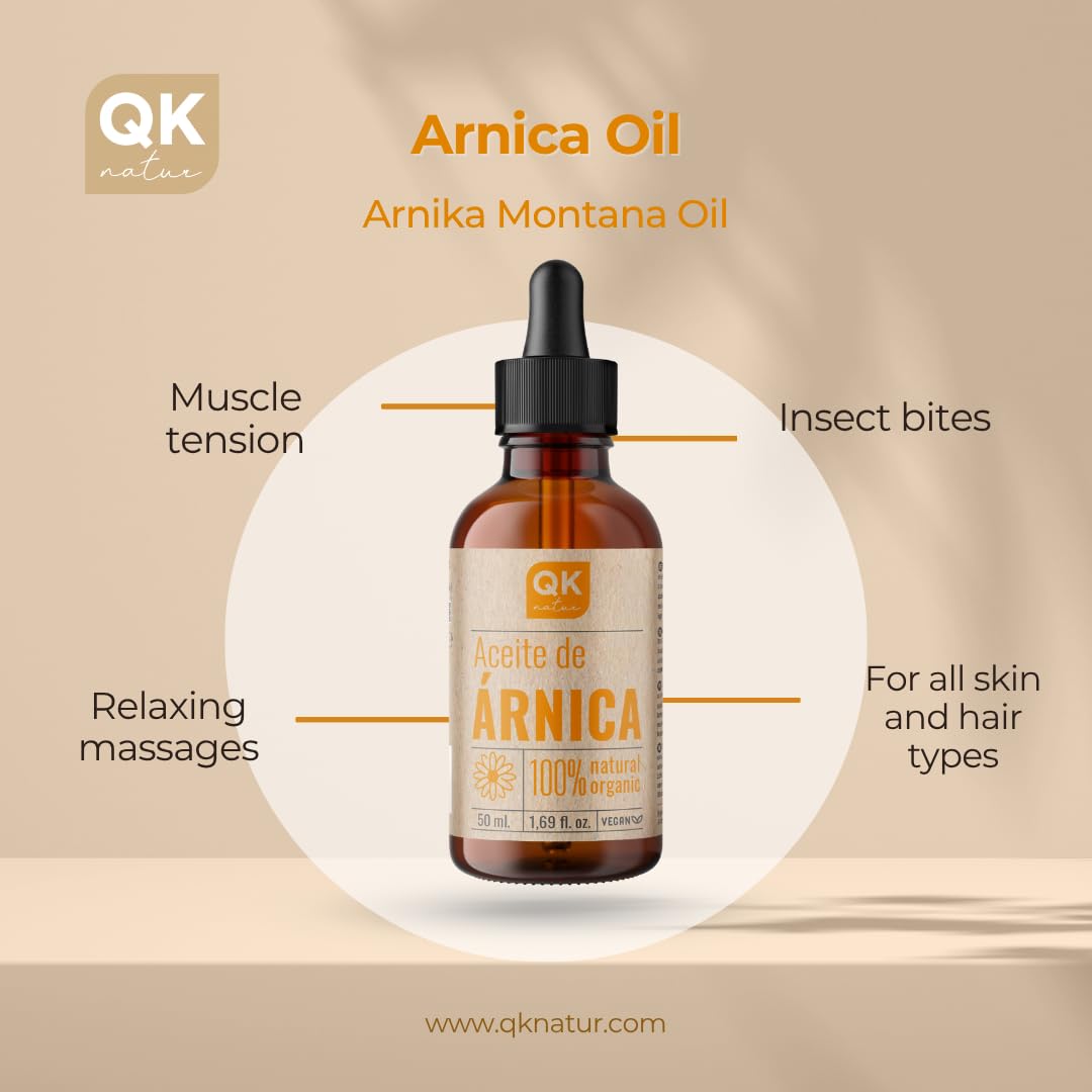QKnatur ARNICA - 100% czysty olejek z arniki górskiej - napięcie mięśni, szyja, ramiona, plecy - organiczny - roślinny - 50 ml