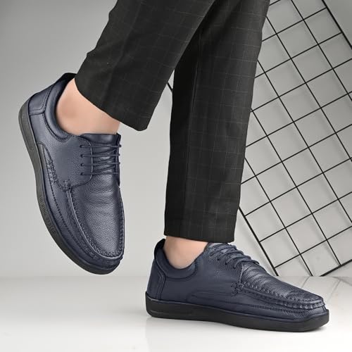Image of Blue Leather by Centrino Genuine Leather Slip-On Men's Formal Shoe |Stylish with Soft Cushioned Insole |Trendy Non Lace-Up Design |Durable Leather with Anti-Skid Sole | Perfect for Formal Wear (3985)