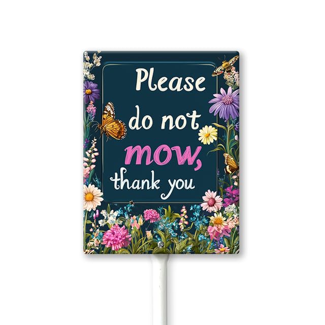 Geroclonup Please Do Not Mow Sign For Yard With Stake, Wildflowers Yard Sign, Lawnmower Sign, Lawn Sign, Sturdy Aluminum Sign Waterproof,Fade Resistant,Easy Install Outdoor Use 7X8.8Inch