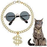 Machen Sie Haustiere attraktiver: Das Katzenkostüm Set ist mit Gold im Hip Hop Stil gestaltet, sieht stilvoll und schick aus und verleiht Ihrem Haustier ein unverwechselbares Temperament, ideal, um unvergessliche Fotos von Ihrem Haustier zu machen
