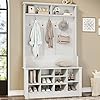 Itaar hall tree with storage bench 3 in 1 entryway bench with coat rack adjustable shoe storage and hanging hooks embossed white  urban country home decor