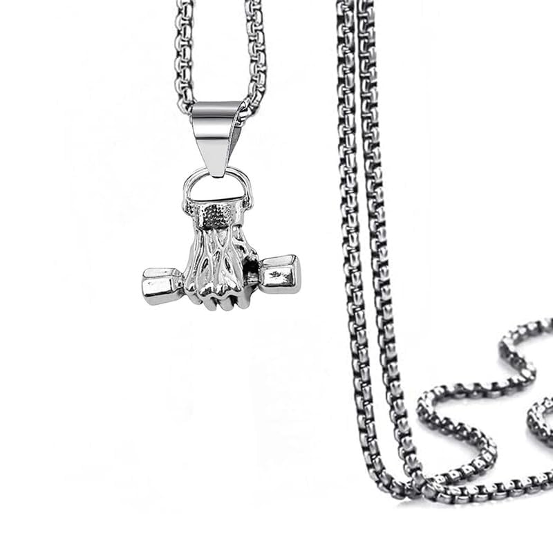 choker trendy dumbbell titanium fitness gym weight plate barbell dumbbell necklaces silver zinc and metal pendant necklace chain for men and women