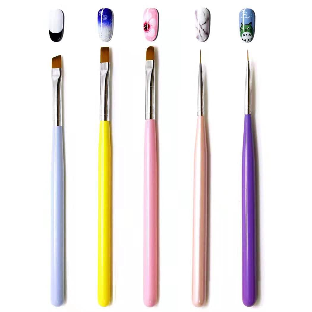 5 Pieces Nail Polish Nail Design Brush Set Nail Art Brush Nail Art Liner Nail Brush for UV Gel Design Builder