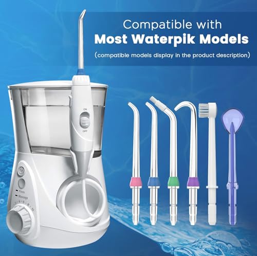 Image of Replacement Tips for Waterpik, Water Flosser Replacement Heads Parts for Waterpik Oral Irrigator (Aquaflosser 6 Tips Tongue Combo & Storage Case Bundle)