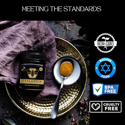 Image of Zealandia Gold Label Manuka Honey, Certified MGO 550+ | Premium New Zealand Monofloral Manuka Honey - Pure Raw Organic Honey | 250g (Pack of 1)