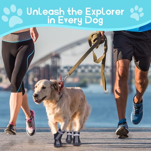 Hundeschuhe Pfotenschutz Outdoor, 4 Stück Wasserdicht Hunde Schuhe mit Reflektierendem Klettverschluss, Verstellbarer Hundestiefel für Kleine Mittlere Große Hunde (Schwarz-Wasserdicht, 5)