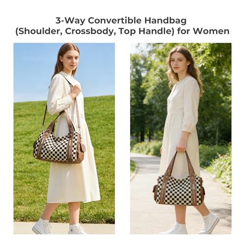 Image of hibear Checkered Hobo Bag for Women City Tote Handbag Trendy Slouchy Crossbody Bag Canvas Vintage Shoulder Bag 2026 New