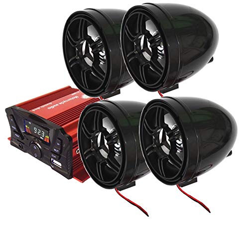 ATV Anti-Theft Bluetooth Amplifier Sound System Hand-Free Speakers FM USB Audio System Stereo Remote Control Anti-Theft Police Guard-Alarm 4X 3 Inch Speakers