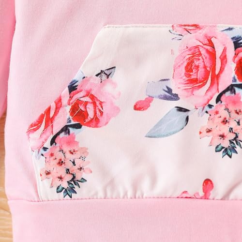 Image of 2PC Girls Clothes Girl letter and Floral print Hooded Set, letter print Top +Floral print Pants Set