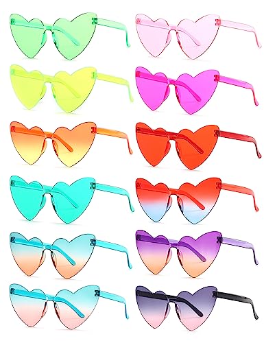 LIULIUBTY Heart Shaped Rimless Sunglasses Bachelor Party Cool Sunglasses 12Pack for women Colorful Funky Sunglasses (Gradient Candy Colors)
