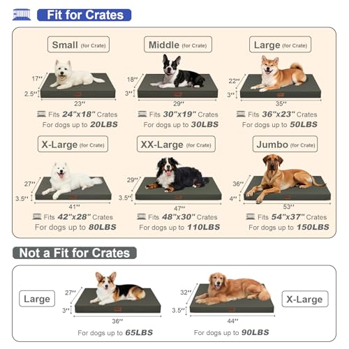 Image of Outdoor Waterproof Dog Bed, Large Dog Bed for Large Size Dogs, Orthopedic Egg Foam Pet Bed with Washable and Removable Oxford Cover, Brown