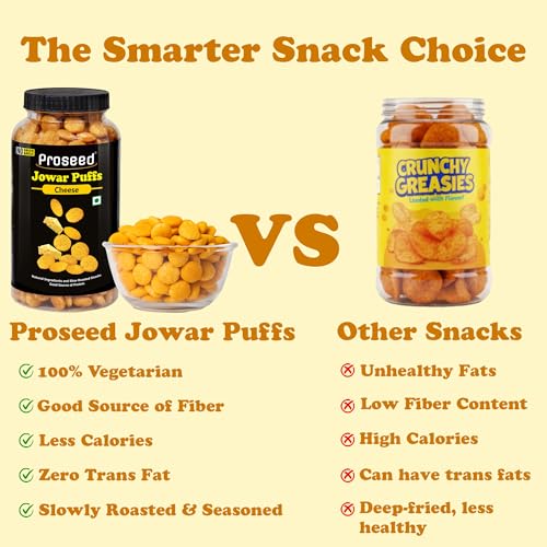 Image of Proseed Jowar Puffs (Cheese) | 150g x 3 Packs (Total 450g) | Slow Roasted & 100% Veg | No Refined Flour, Sugar & Trans-Fat | Gluten Free | No Palm Oil | Healthy Travel Friendly Millet Snacks