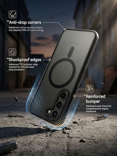Image of amazon basics Designed for Samsung Galaxy S23 FE 5G Case | Strong Magnet Camera Protection Translucent Matte Hard Back Cover Compatible with Mag-Safe (TPU+Polycarbonate | Frost Black)