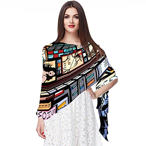 WJJSXKA Écharpes pour femmes Foulards légers à la mode Imprimé Écharpe à motif floral Châle Wraps, illustration d'une rue de New York City-Times