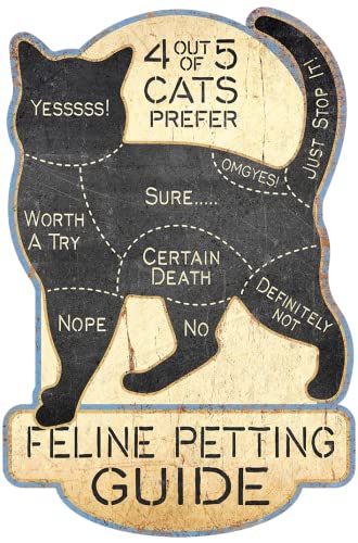 Desperate Enterprises Cat Petting Chart Embossed Aluminum Die Cut Sign - Nostalgic Vintage Metal Wall Decor - Made in USA