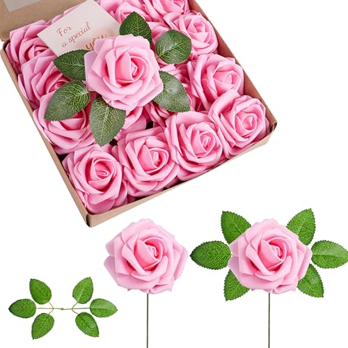 XIANNVXI 16Pcs Pink Artificial Flowers Foam Fake Roses