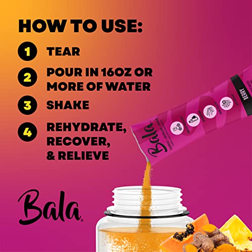 Bala Hydration Turmeric Drink Mix Packet|Sugar Free Electrolyte Powder, Muscle Recovery, Immune Support, Joint Relief|Zero Sugar, Plant-Based Enzymes, Bromelain, Papain, Curcumin(Berry 10 Pack) #TOP2